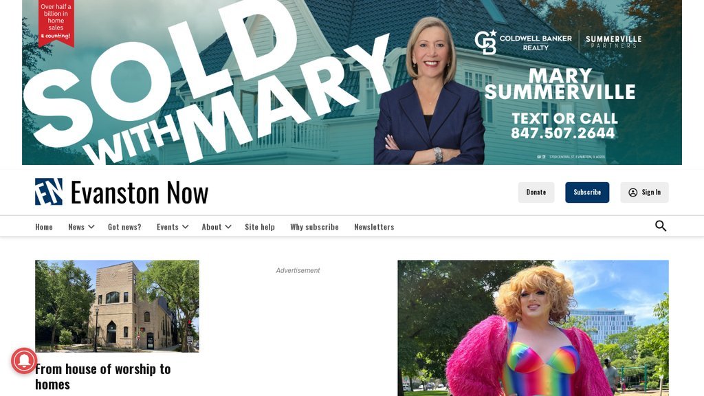 Screenshot of the Evanston Now website
