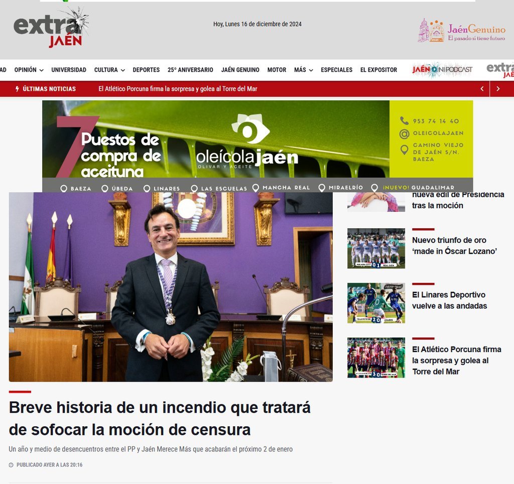 Screenshot of the extra jaen website