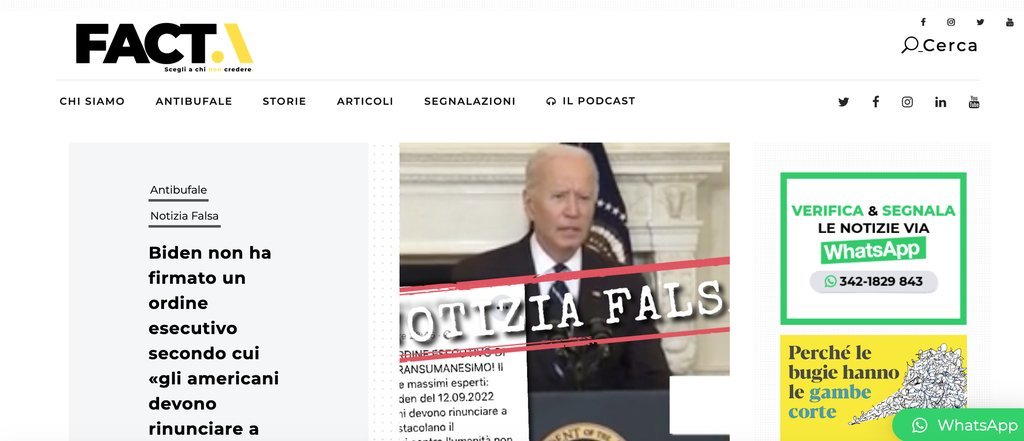 Screenshot of the Facta.news website