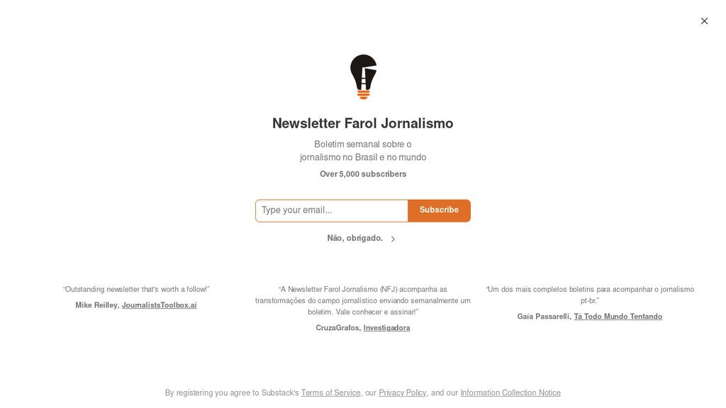 Screenshot of the Farol Jornalismo website