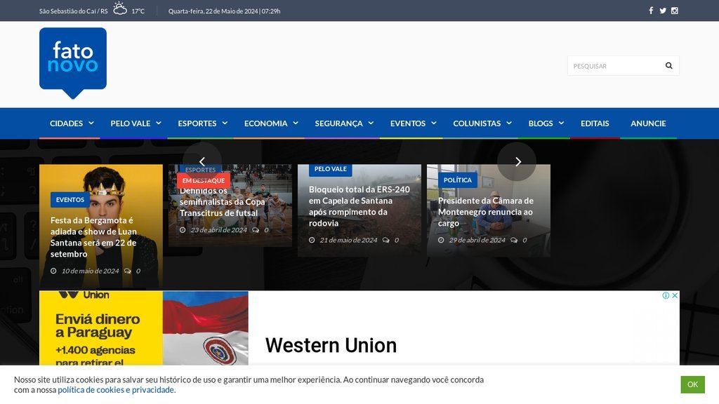Screenshot of the Fato Novo website