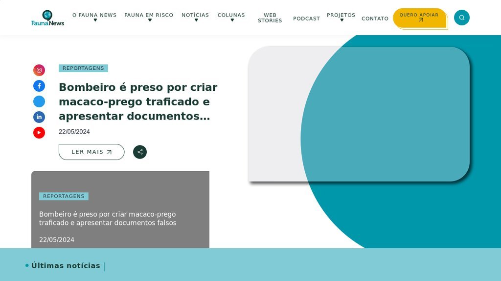 Screenshot of the Fauna News website