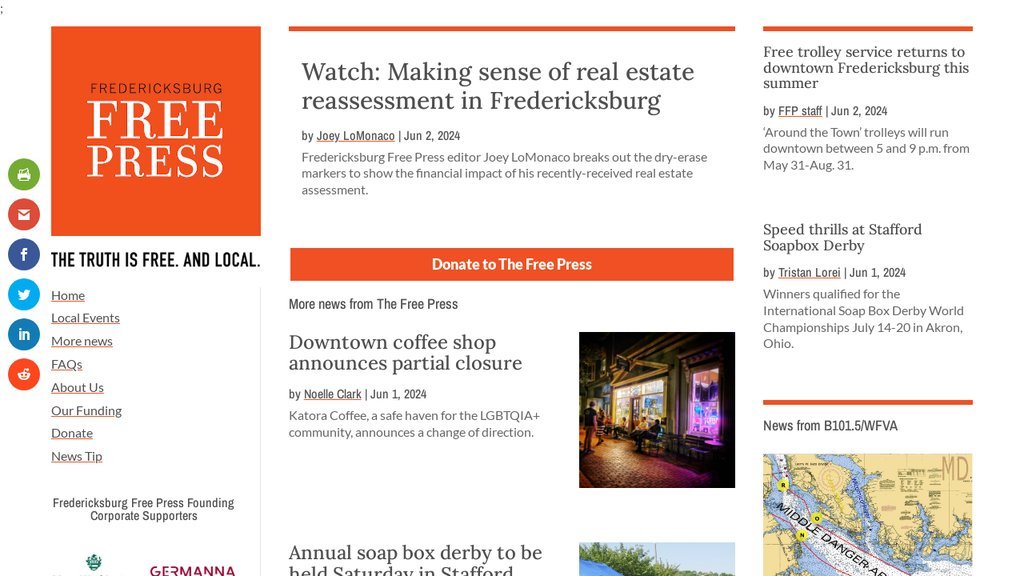 Screenshot of the Fredericksburg Today website