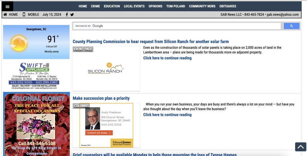 Screenshot of the GAB News Online website