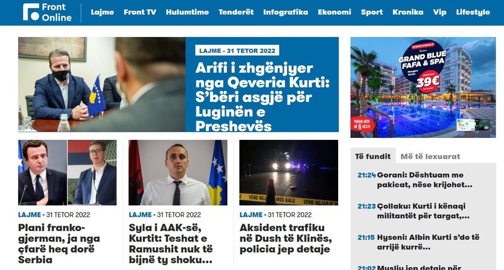 Screenshot of the Gazeta Infokus website
