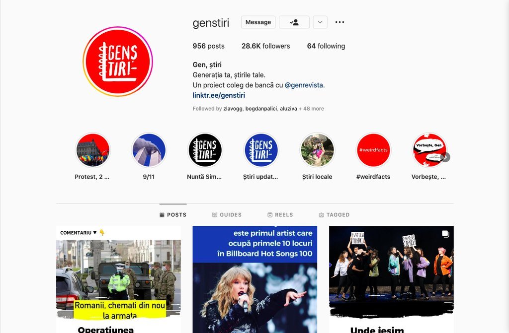 Screenshot of the Gen, stiri website