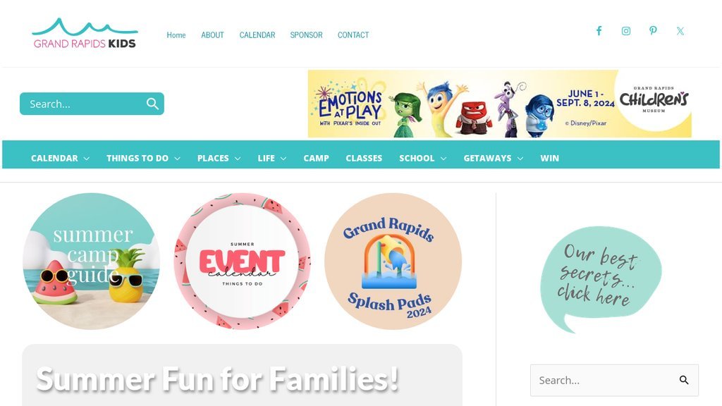 Screenshot of the GR Kids website
