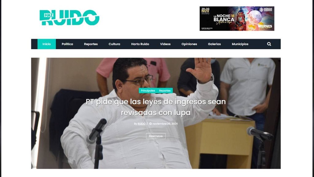 Screenshot of the Haz Ruido website