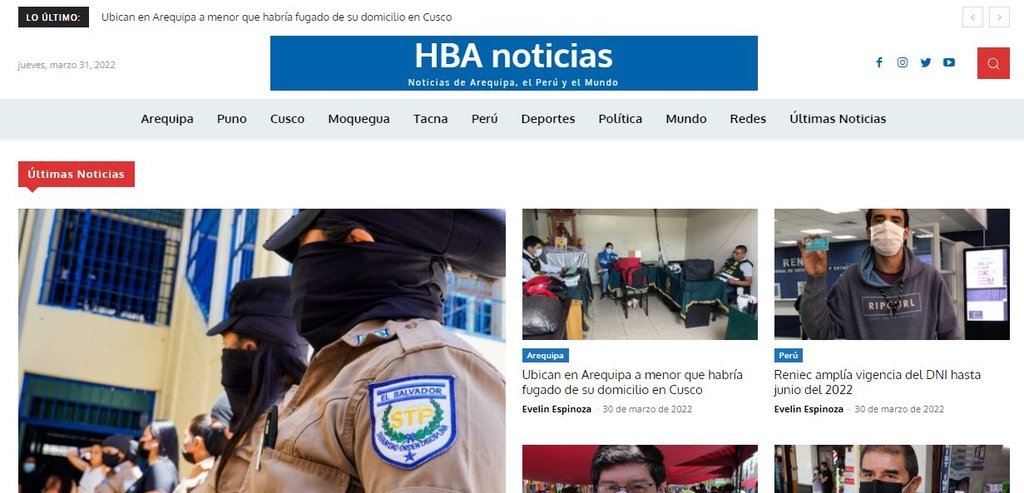 Screenshot of the Hba Noticias website
