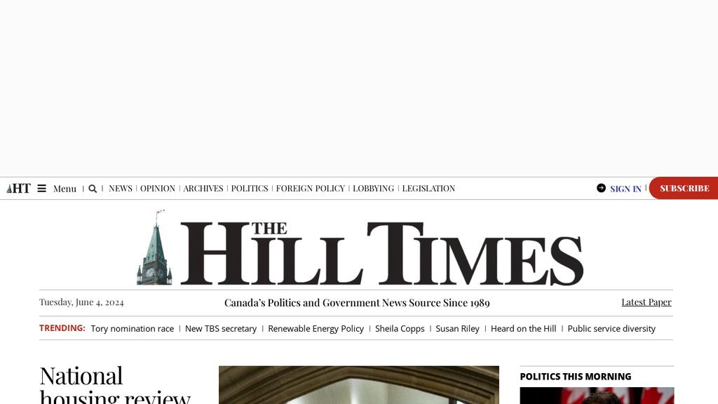 Screenshot of the Hill Times website