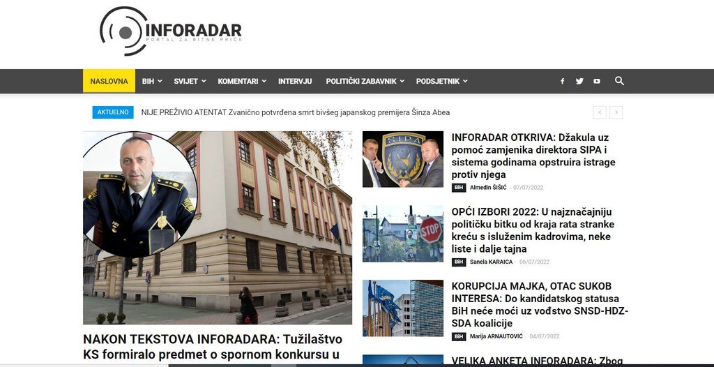Screenshot of the Inforadar website