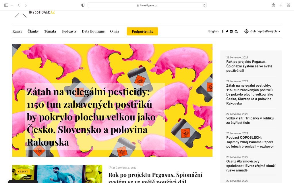 Screenshot of the Investigace.cz website