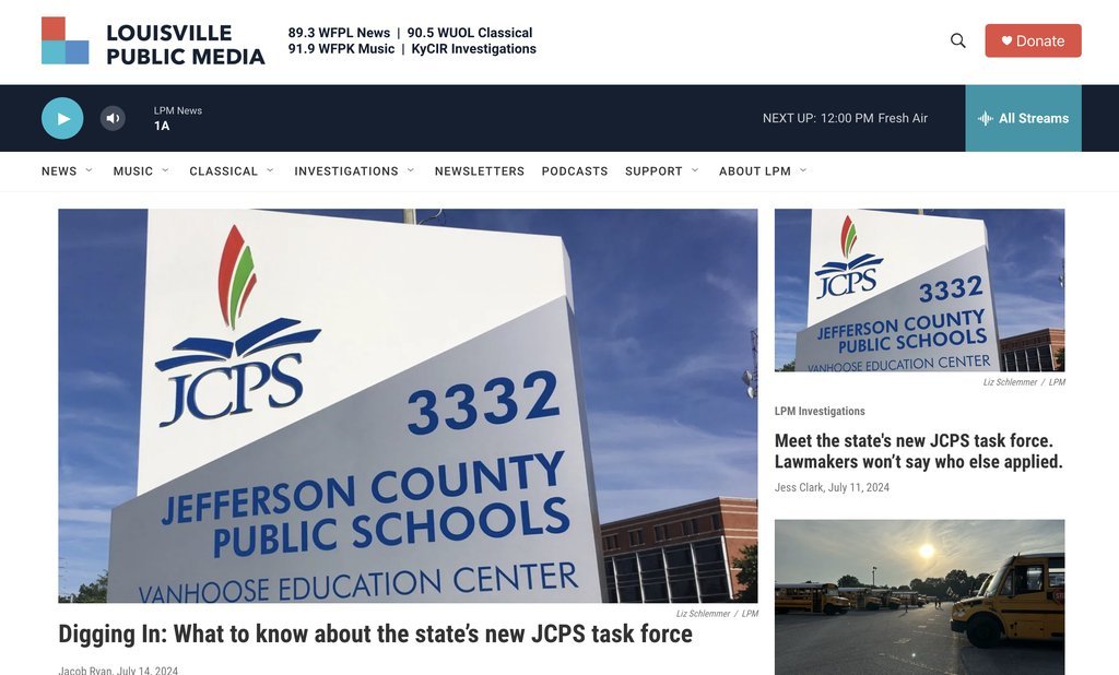 Screenshot of the Kentucky Center for Investigative Reporting website