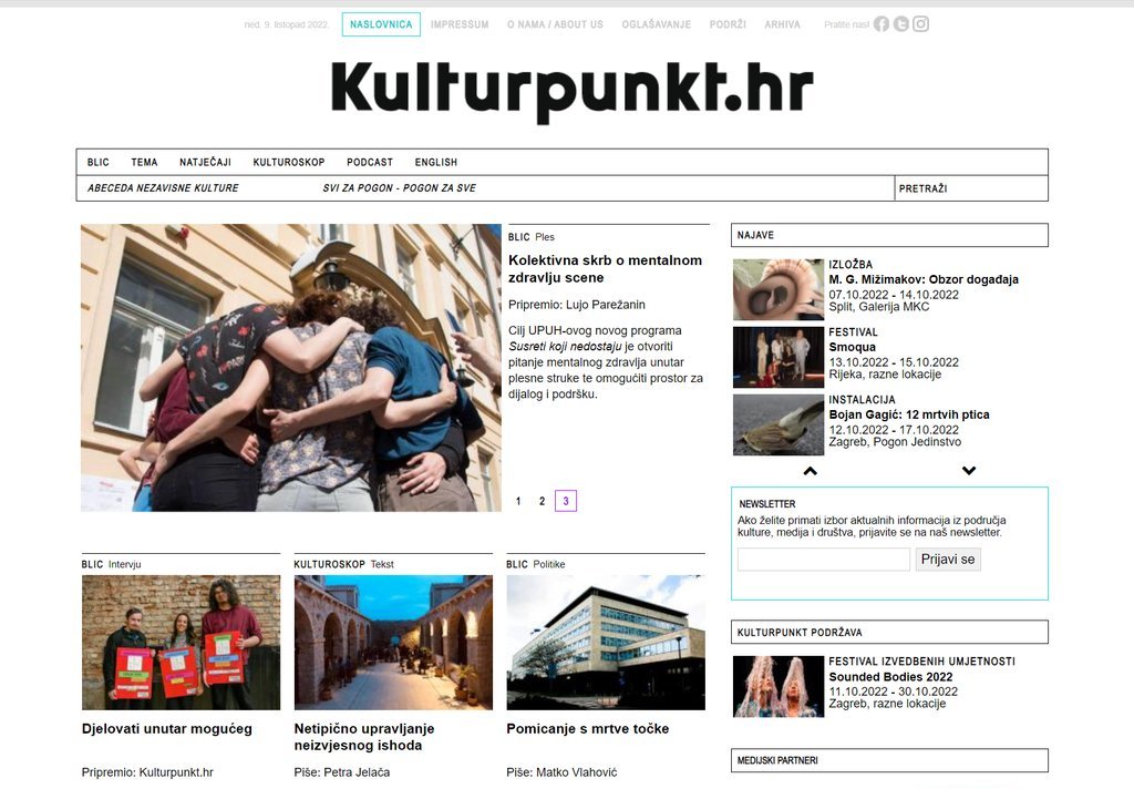 Screenshot of the Kulturpunkt.hr website