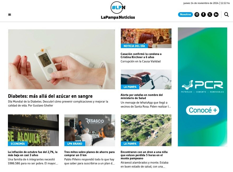 Screenshot of the La Pampa Noticias website