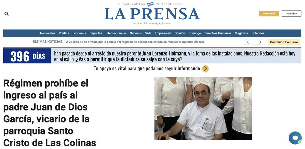 Screenshot of the La Prensa website