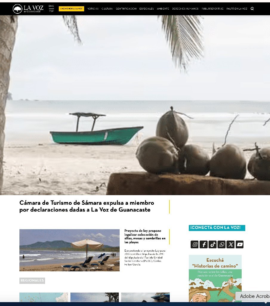 Screenshot of the La Voz De Guanacaste website