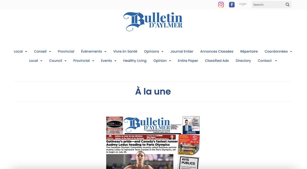 Screenshot of the Le Bulletin d’Aylmer website