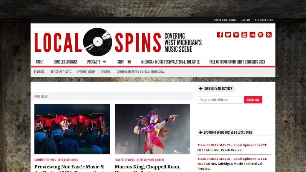 Screenshot of the LocalSpins.com website