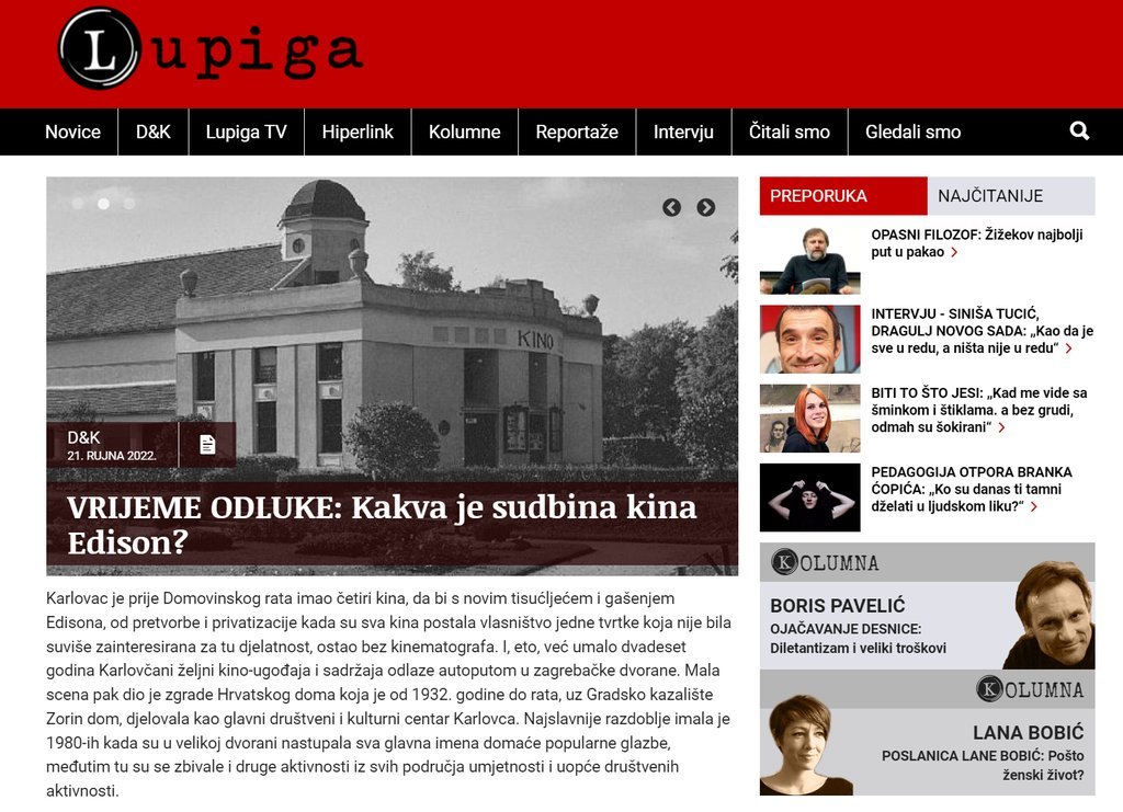 Screenshot of the Lupiga.com website