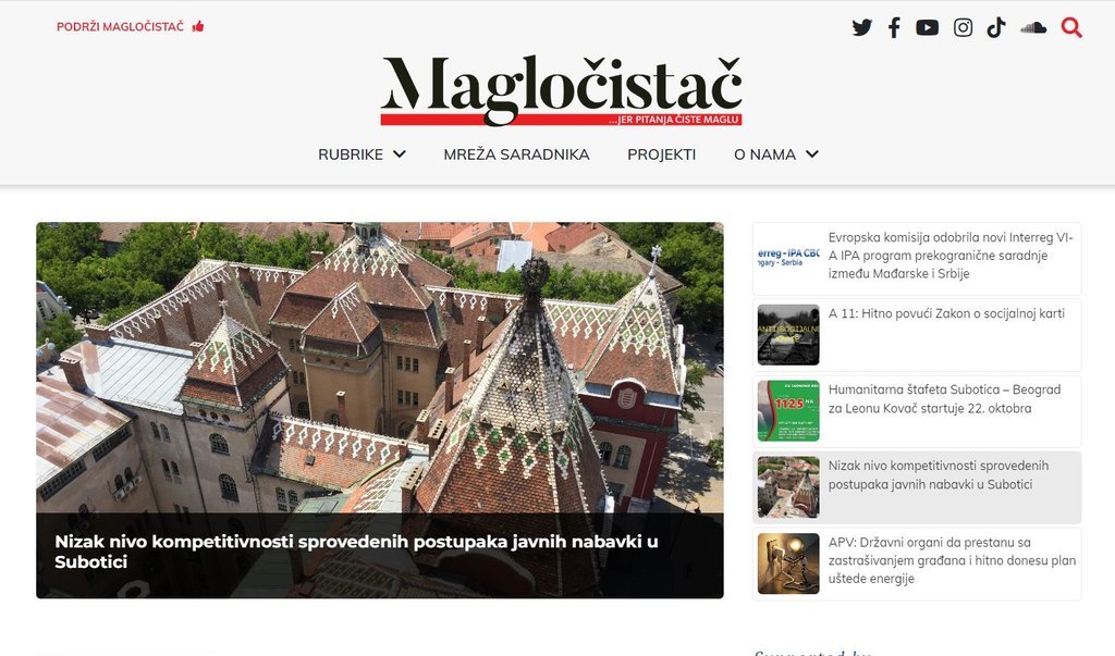 Screenshot of the Magločistač website