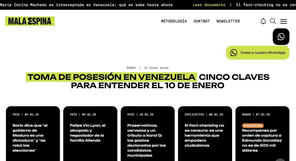 Screenshot of the Mala Espina Check website