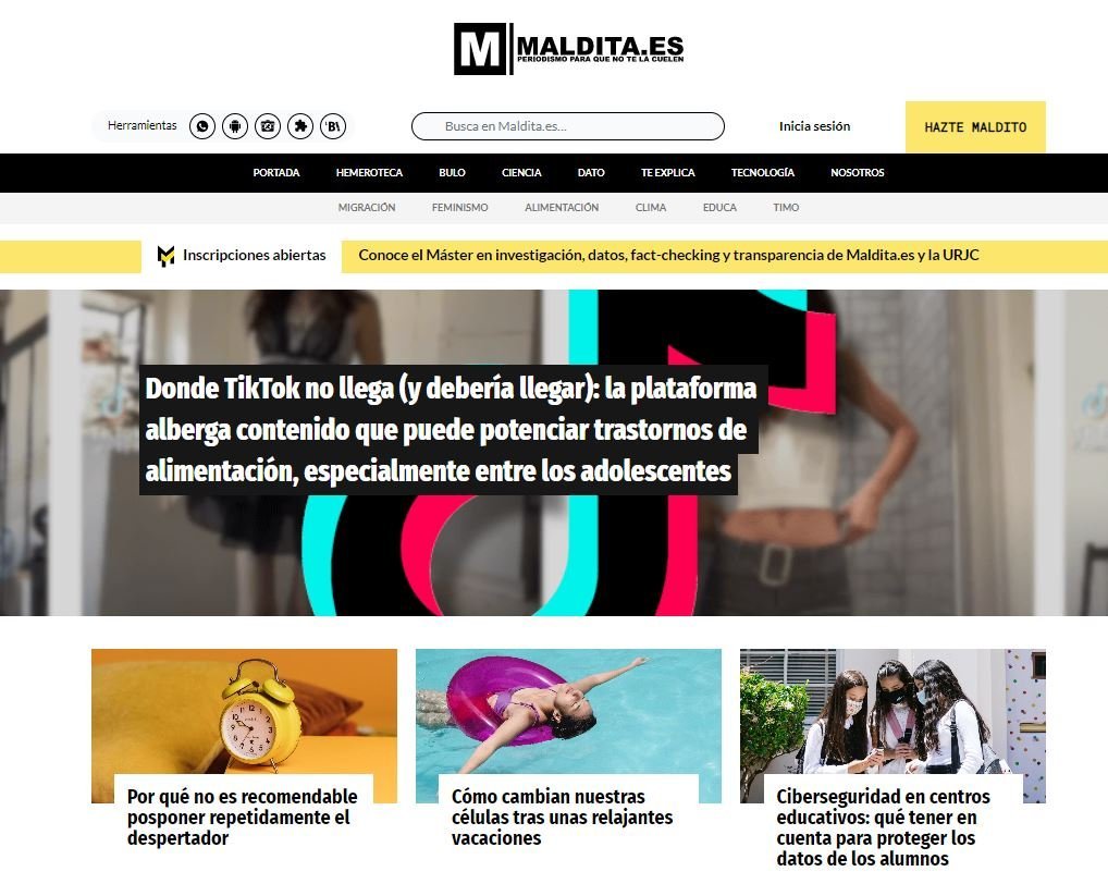Screenshot of the Maldita.es website