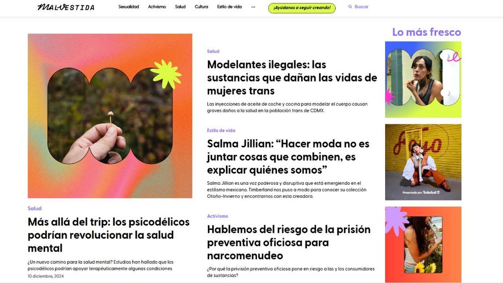 Screenshot of the Malvestida website