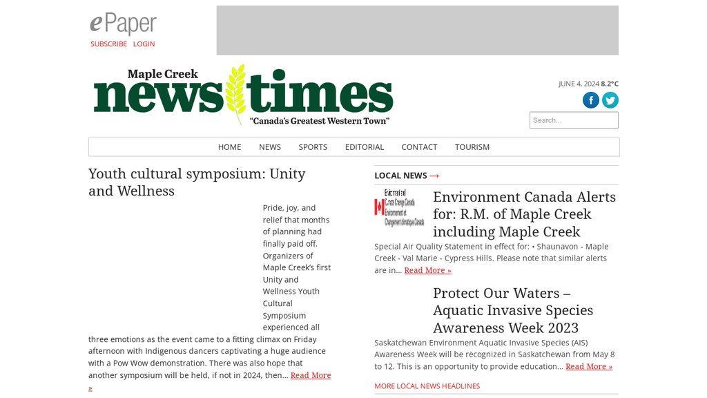 Screenshot of the Maple Creek News Times website