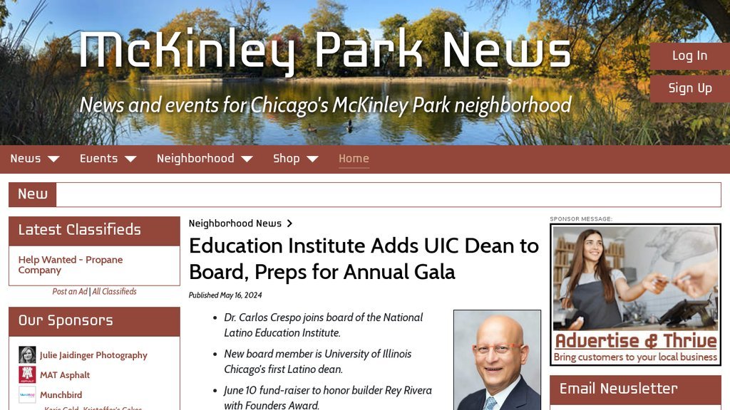 Screenshot of the McKinley Park News website