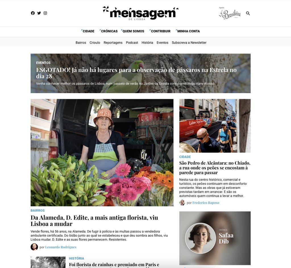 Screenshot of the Mensagem de Lisboa website