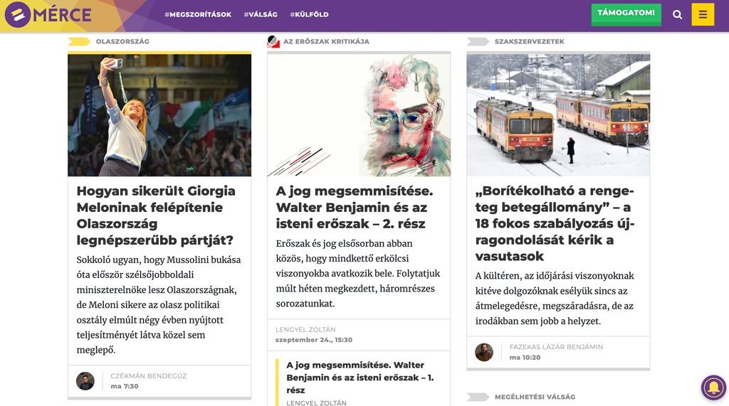 Screenshot of the Mérce website
