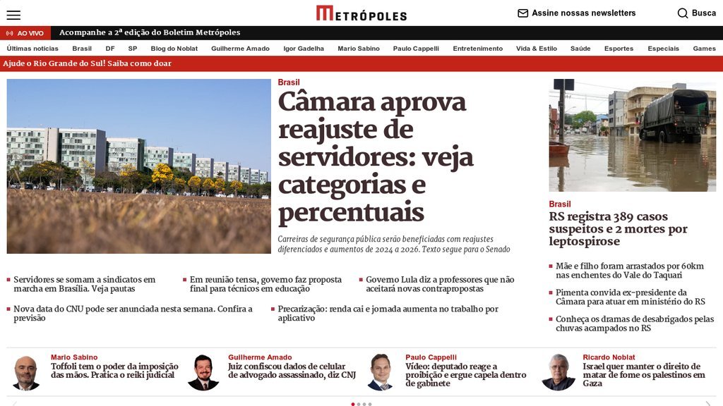 Screenshot of the Metrópoles website