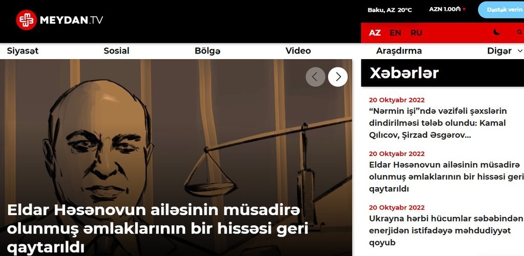 Screenshot of the Meydan TV website