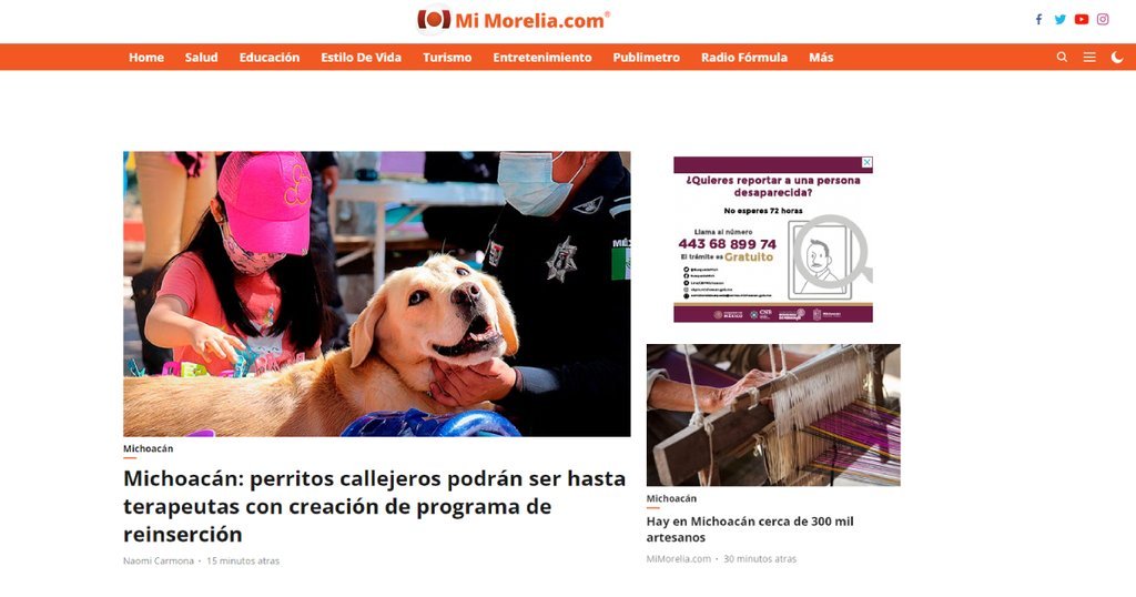 Screenshot of the Mi Morelia website