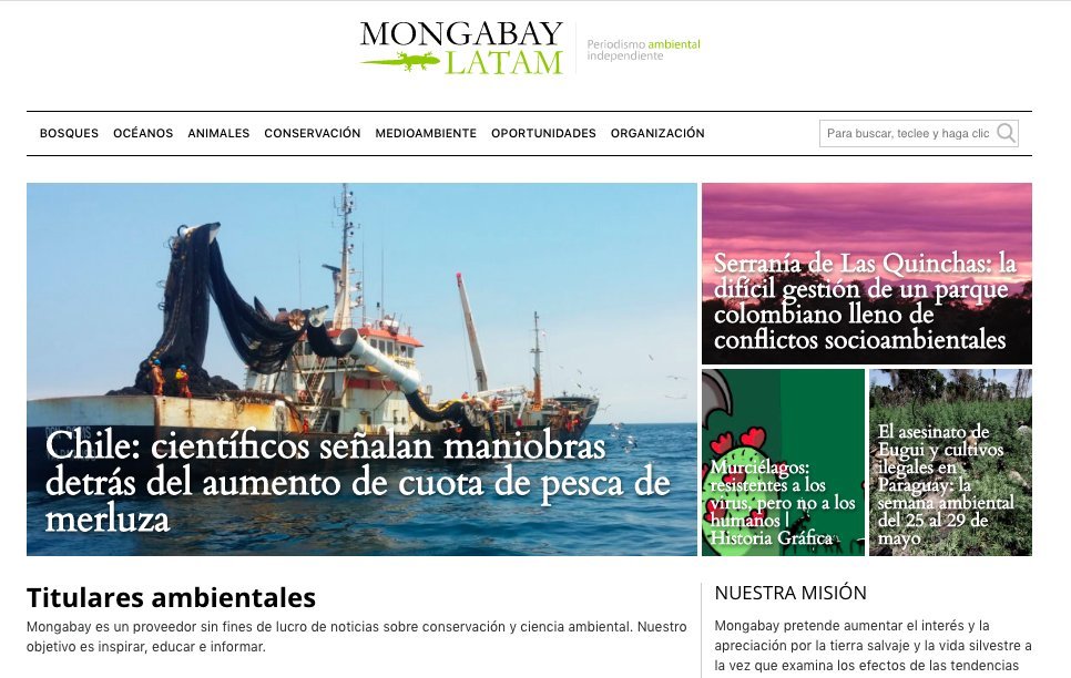Screenshot of the Mongabay Latam website