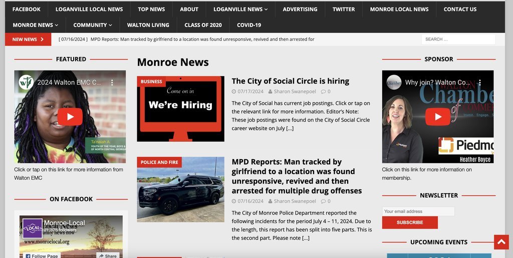 Screenshot of the Monroe Local website