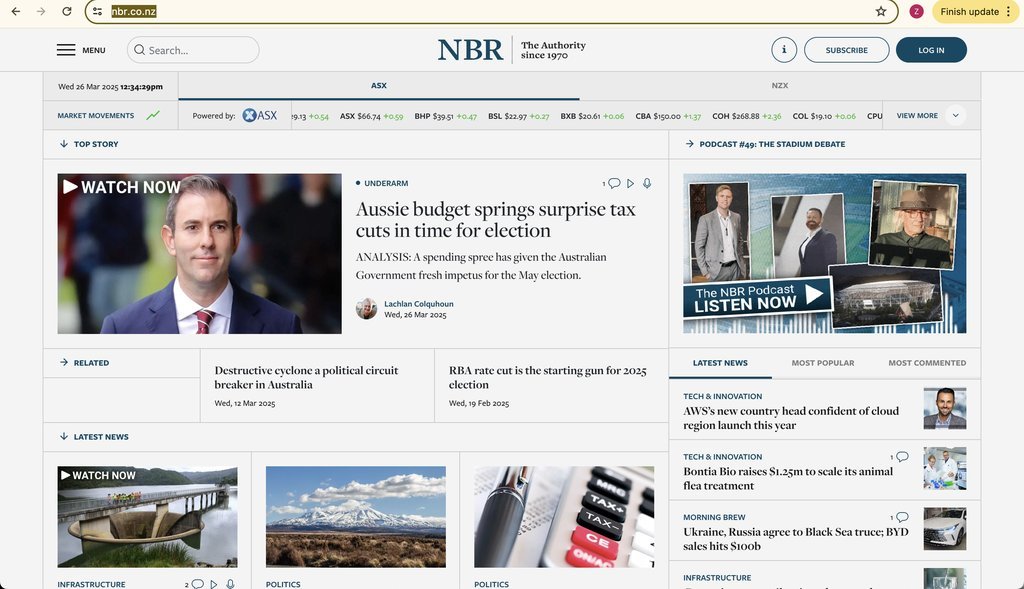 Screenshot of the National Business Review (NBR) website