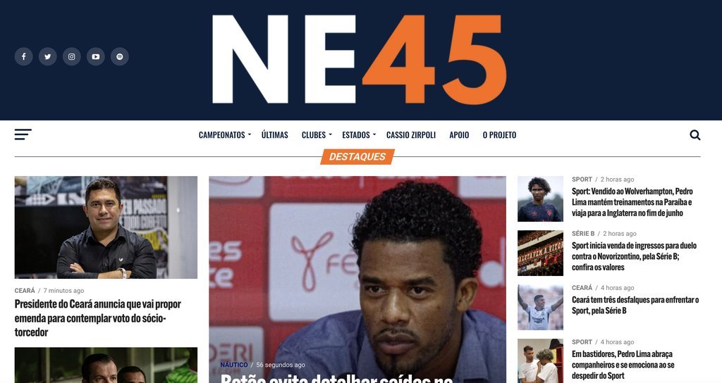 Screenshot of the NE45 website