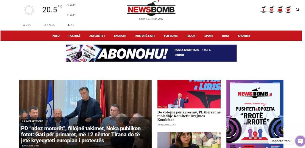 Screenshot of the Newsbomb.al website