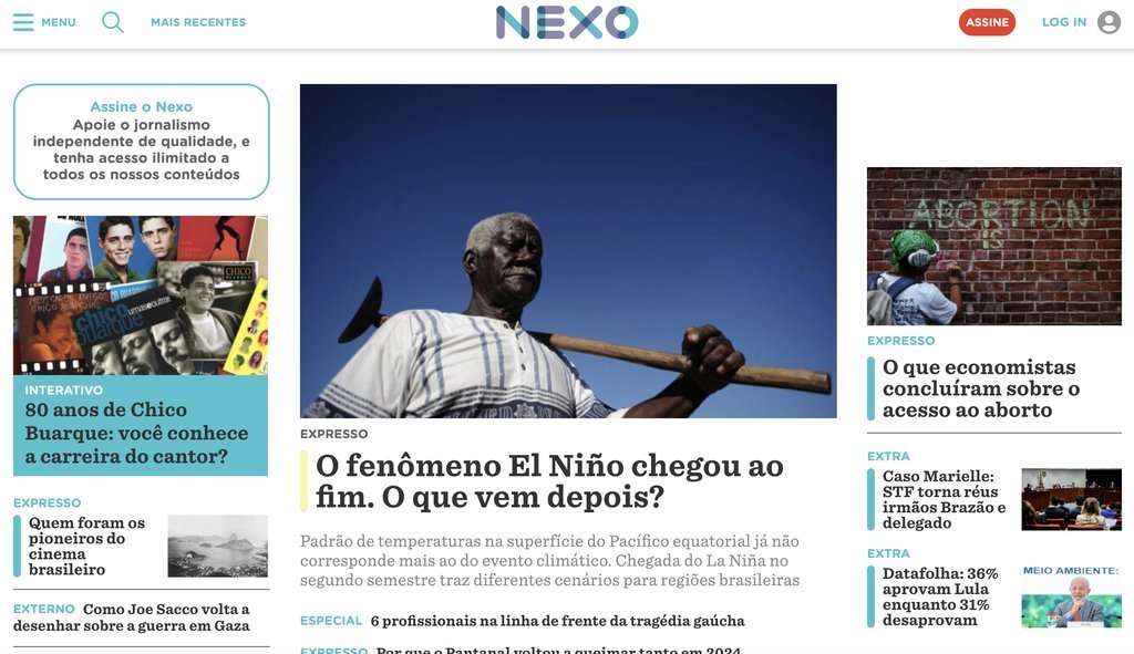 Screenshot of the Nexo Jornal website