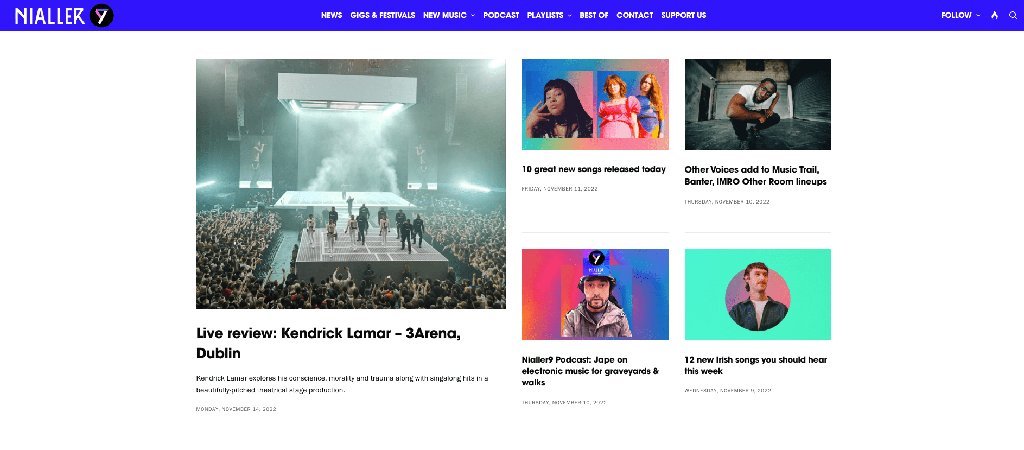 Screenshot of the Nialler9 website