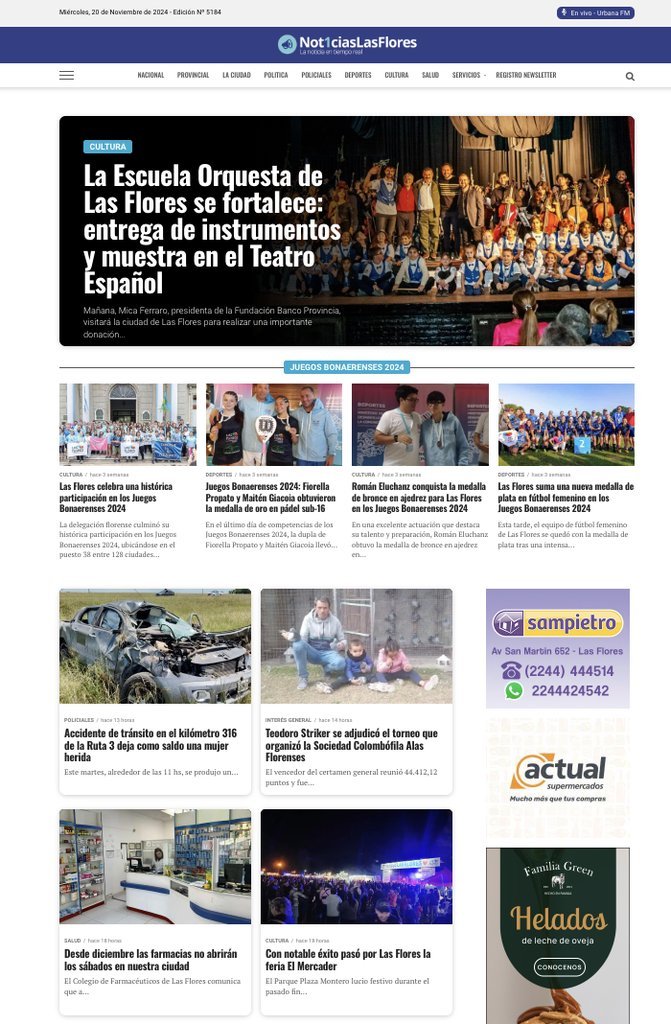 Screenshot of the Noticias Las Flores website