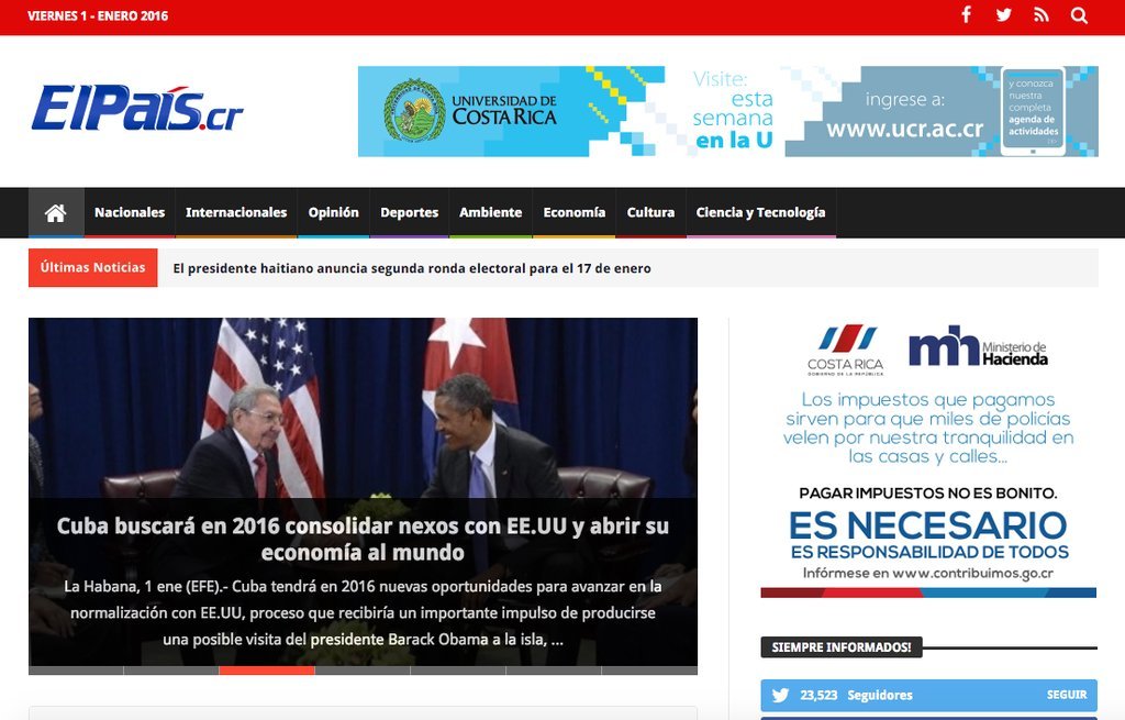 Screenshot of the Nuestro Pais (Elpais.Cr) website