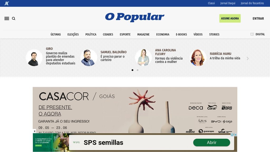 Screenshot of the O Popular website