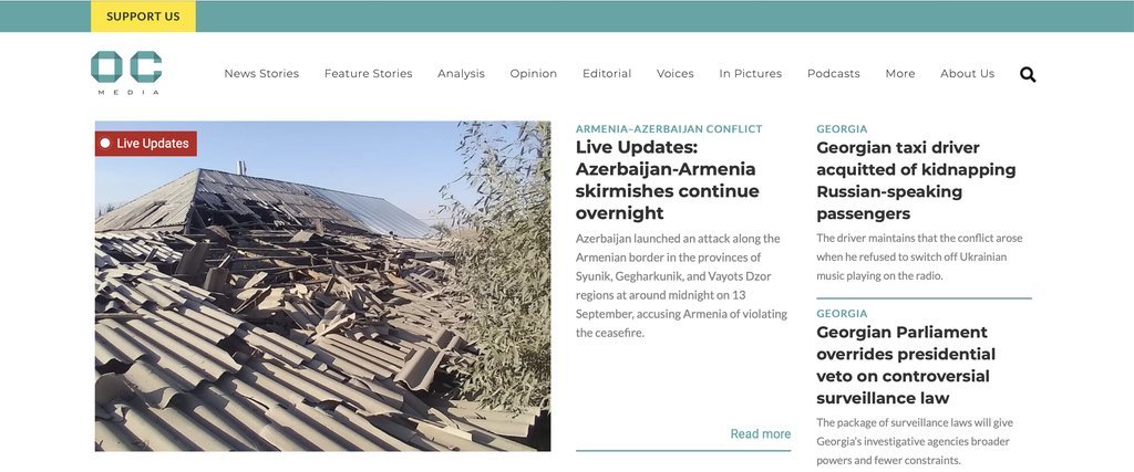 Screenshot of the OC Media website