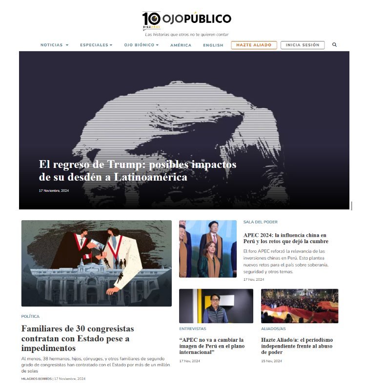 Screenshot of the Ojo Publico website