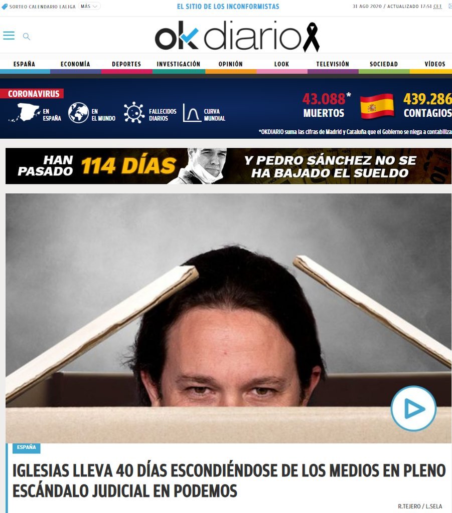 Screenshot of the Okdiario website