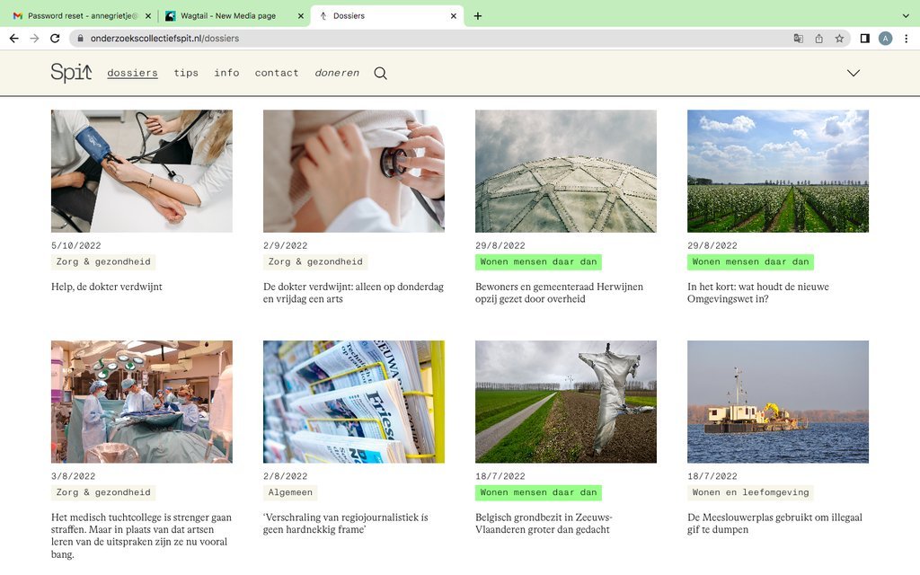 Screenshot of the Onderzoekscollectief Spit website
