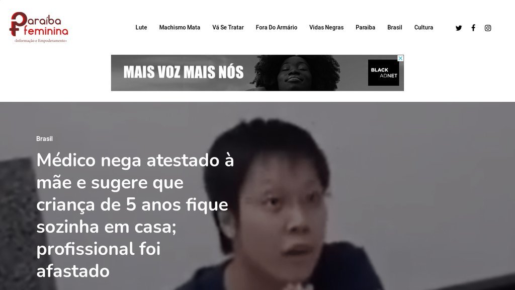 Screenshot of the Paraíba Feminina website